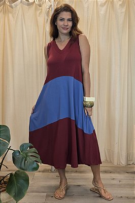 Vestido Malha Recorte Horizontal Azul