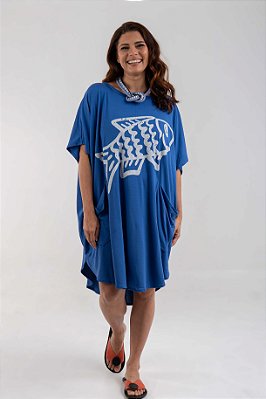 Vestido Malha Amplo Azul Peixe