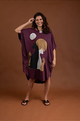 Vestido Malha Amplo Uva Gatos