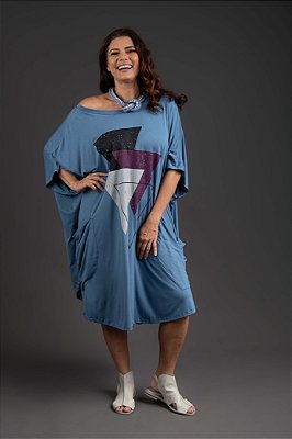 Vestido Malha Amplo Azul Triângulos