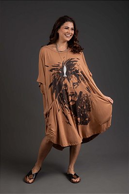 Vestido Malha Amplo Marrom Leão
