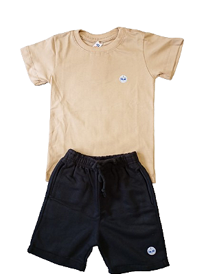 Conjunto Camisa Bege + Bermuda Preta - A Marca do Robô