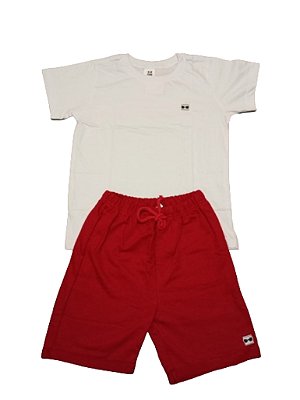 Conjunto Camisa Branca + Bermuda Vermelha - A Marca do Robô