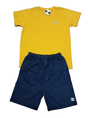 Conjunto Camisa Mostarda + Bermuda Azul Marinho - A Marca do Robô