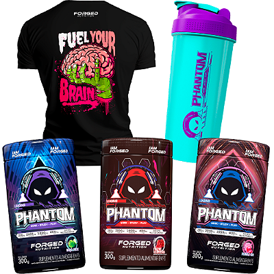 3x Phantom Work Study Play + Coqueteleira + Camiseta Fuel Your Brain