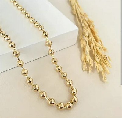 Colar Choker Esferas e Palitinhos Banhado em Ouro 18 k.
