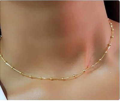 Choker Bolinhas Pequenas Banhado em Ouro 18 k.