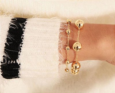 Pulseira  de Bolas Lisas Banhada em Ouro 18 k.