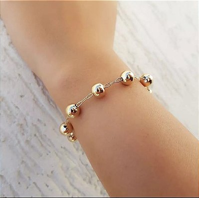 Pulseira  de Bolas Lisas Banhada em Ouro 18 k.