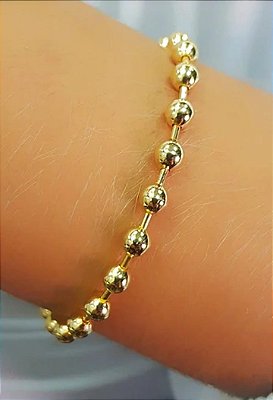 Pulseira Bolinhas Lisas e Tubinhos Banhada em Ouro 18 k.