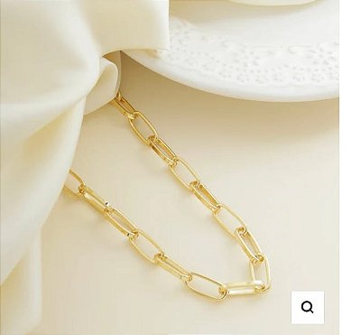 Colar Choker Elos Retangulares Banhado em Ouro 18 k.