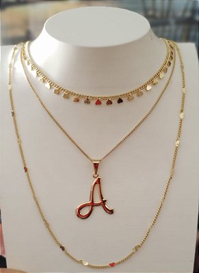 Colar Choker Feminino Coraçõezinhos Banhado em Ouro 18 k.