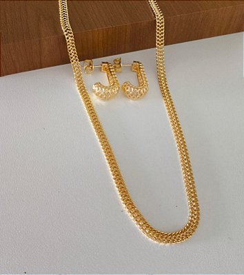 Colar Choker Elo Duplo Banhado em Ouro 18 k.