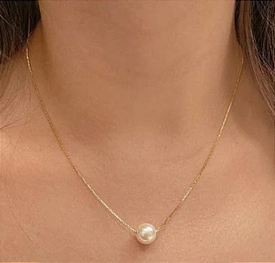 Colar Pérola Banhado em Ouro 18 k.