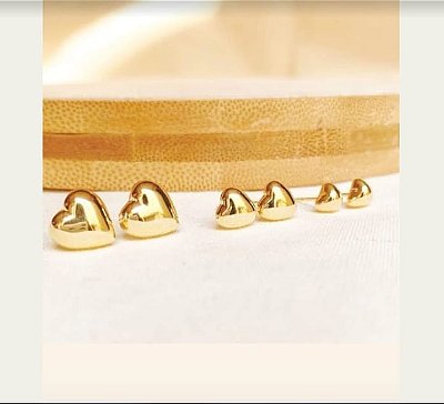 Brinco Trio Coração Cheio Banhado em Ouro 18 k.
