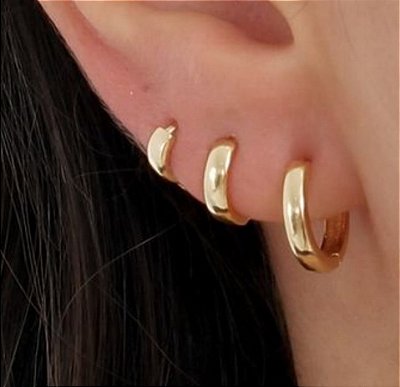 Trio de Argolas Click Lisas Banhado em Ouro 18 k.