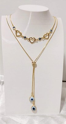 Colar Gravatinha Olho Grego Banhado em Ouro 18 k.