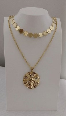 Colar Choker Feminino Plaquinhas Redondas Lisas  Banhado em Ouro 18 k.