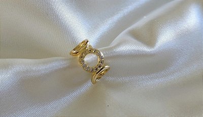 Piercing Fake em Círculos com Detalhe Cravejado Banhado em Ouro 18 k.