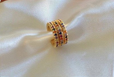 Piercing Fake Cravejado com Pedras de  Zircônia Coloridas Banhado em Ouro 18 k.