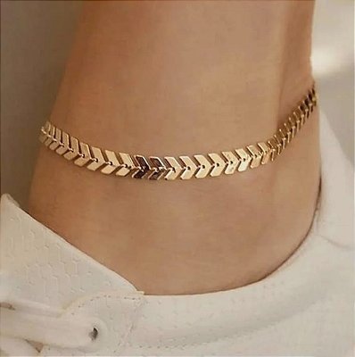 Tornozeleira Escama de Peixe Banhada em Ouro 18 k.