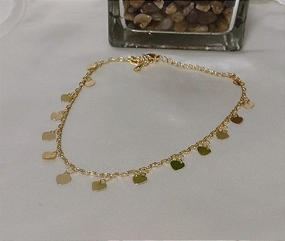Tornozeleira  Pingentes Coração Banhada em Ouro 18 k.