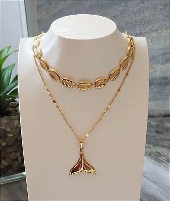 Colar Choker Búzios Banhado em Ouro 18 k.