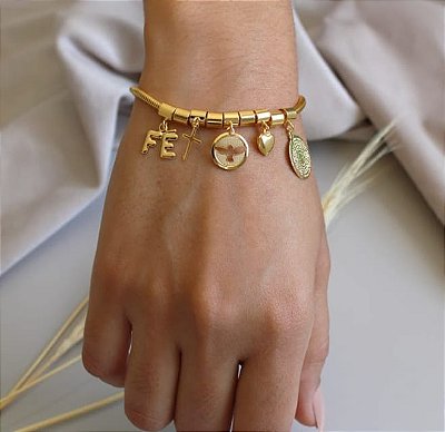 Pulseira Pandora Símbolos da Fé Banhada em Ouro 18 k.
