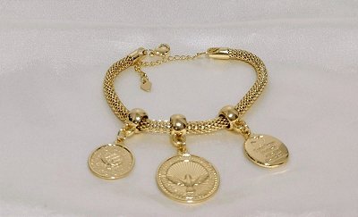 Pulseira Pandora Pingentes Medalhas Banhada em Ouro 18 k.