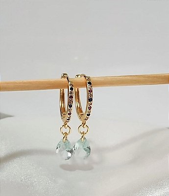 Brinco Argola Cravejado Gota Banhado em Ouro 18 k.