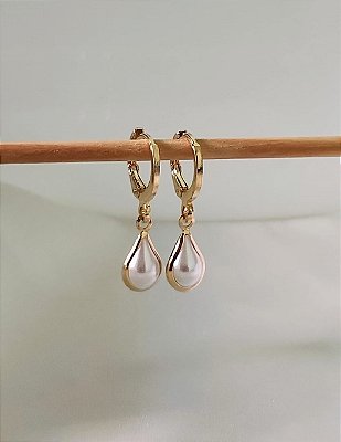 Brinco Argolinha Pérola Gota Banhado em Ouro 18 k.