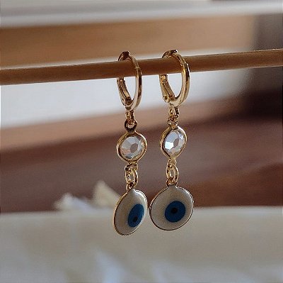 Brinco Argolinha Olho Grego e Pedra Zircônia  Banhado em Ouro 18 k.