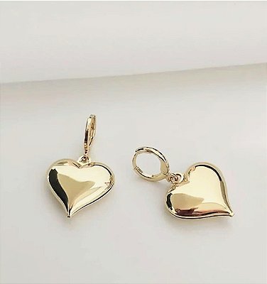 Brinco Argolinha Pingente Coração Banhado em Ouro 18 k.