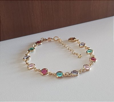 Pulseira Infantil Zircônia Colorida Banhada em Ouro 18 k.