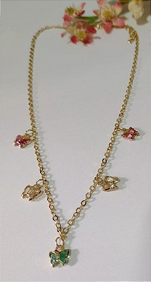 Colar Infantil Pingentes Borboleta Banhado em Ouro 18 k.