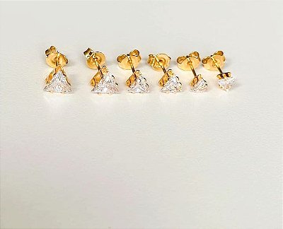 Kit Brinco Triângulo com Pedra Zircônia Banhado em Ouro 18 k.