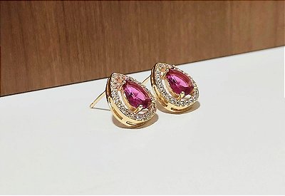 Brinco Gota Zircônia Banhado em Ouro 18 k.