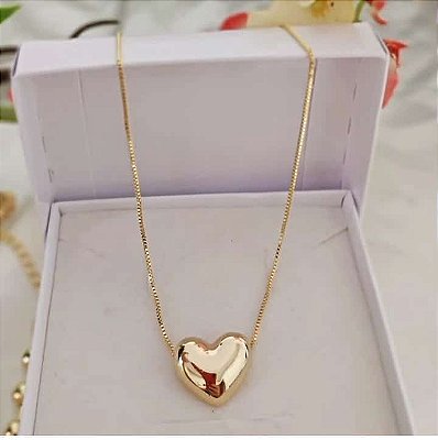 Colar Pingente Coração Banhado em Ouro 18 k.