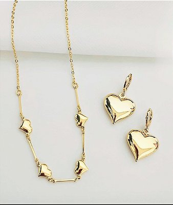 Colar Choker Corações Banhado em Ouro 18 k.