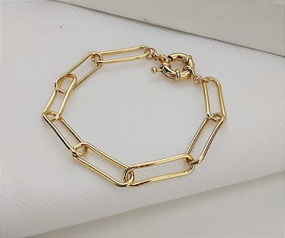 Pulseira Elos Retangulares Banhada em Ouro 18 k.