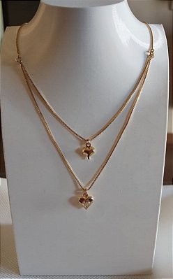 Colar Duplo Corações Banhado em Ouro 18 k.