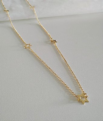 Colar Longo Estrelas Banhado em Ouro 18 k.