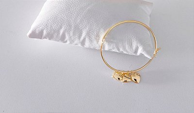 Bracelete Liso Pingentes Coração Banhado em Ouro 18 k.