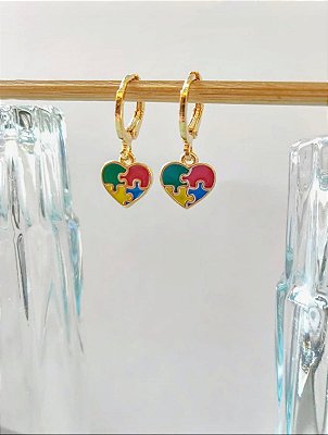 Brinco Símbolo Autismo Banhado em ouro 18 k