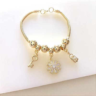 Pulseira Berloques Banhada a Ouro 18 K