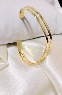 Bracelete Dois Fios Liso Banhado a Ouro 18 k