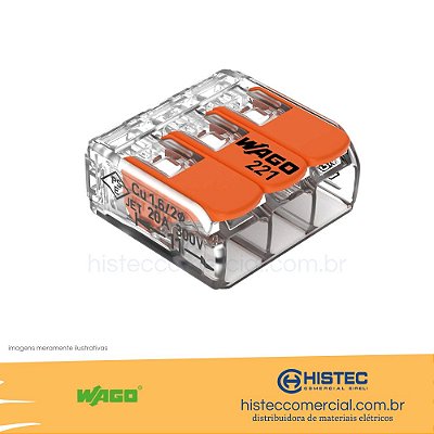 CONECTOR EMENDA WAGO 221-413 3P 0,5~4mm2 32A FLEX RIG
