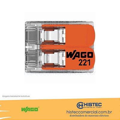 CONECTOR EMENDA WAGO 221-412 2P 0,5~4mm2 32A PARA CABO FLEXÍVEL OU RÍGIDO