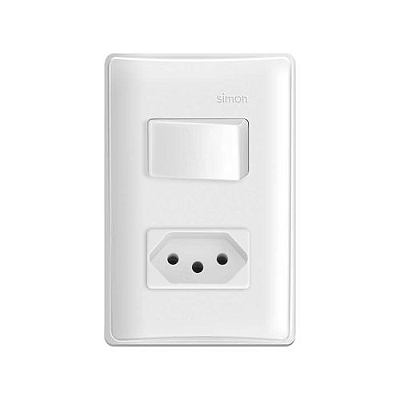 CONJUNTO INTERRUPTOR SIMPLES+TOMADA 2P+T SIMON 10A BR 19.956-30