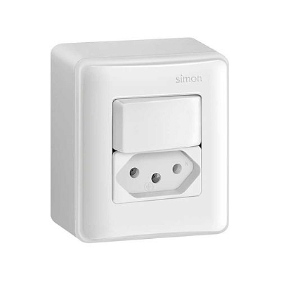CONJUNTO CAIXA SOBREPOR SIMON COM INTERRUPTOR SIMPLES+TOMADA 10A BR 19.983-30